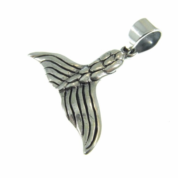 Solid 925 Sterling Silver Mermaid Tail Pendant - Whale Tail Jewelry Charm - Picture 7 of 8